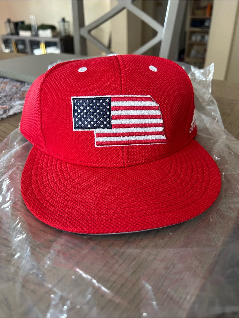 adidas Kids Red Snapback Hat with USA Flag Patch